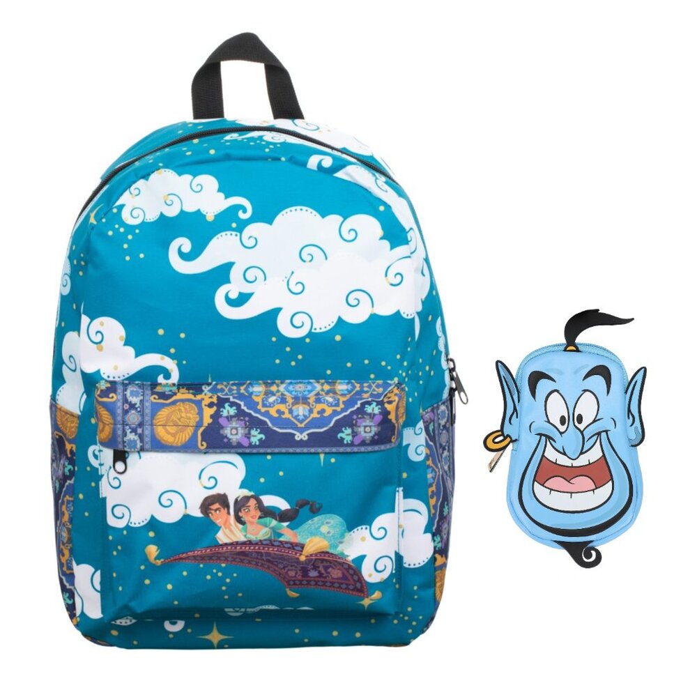 Disney Aladdin and Jasmine Backpack with Genie Wallet Carry All Pouch